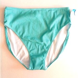 Decree 1X & S green/white striped swim bottoms - full coverage NWT